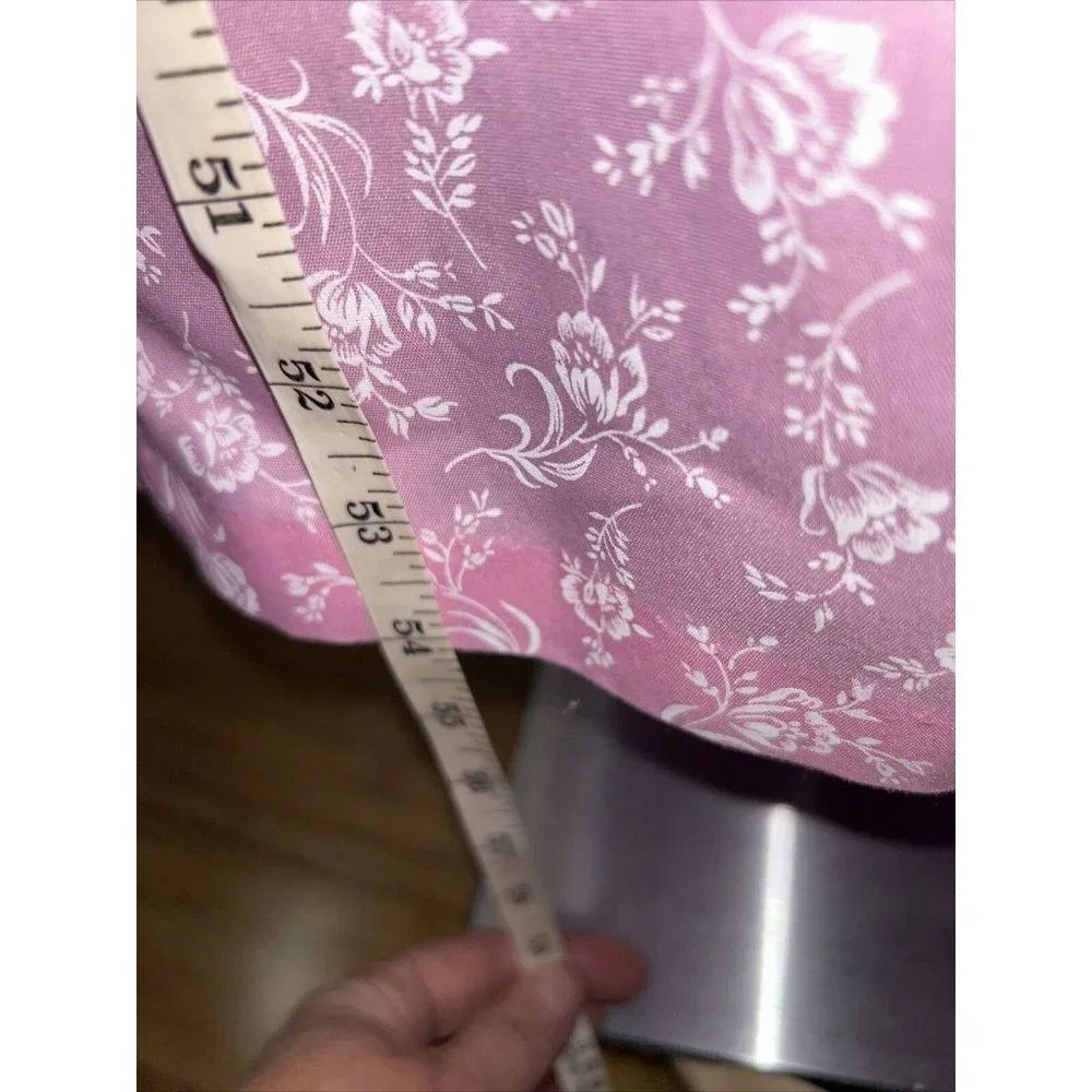 Vintage Leisure Life Long Pink white floral Robe Slash Pockets Dressing Gown USA - Picture 5 of 11